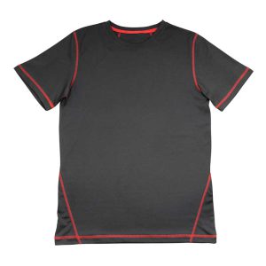 t-shirt gris rayé rouge