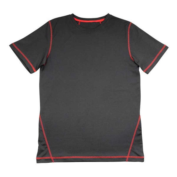 t-shirt gris rayé rouge
